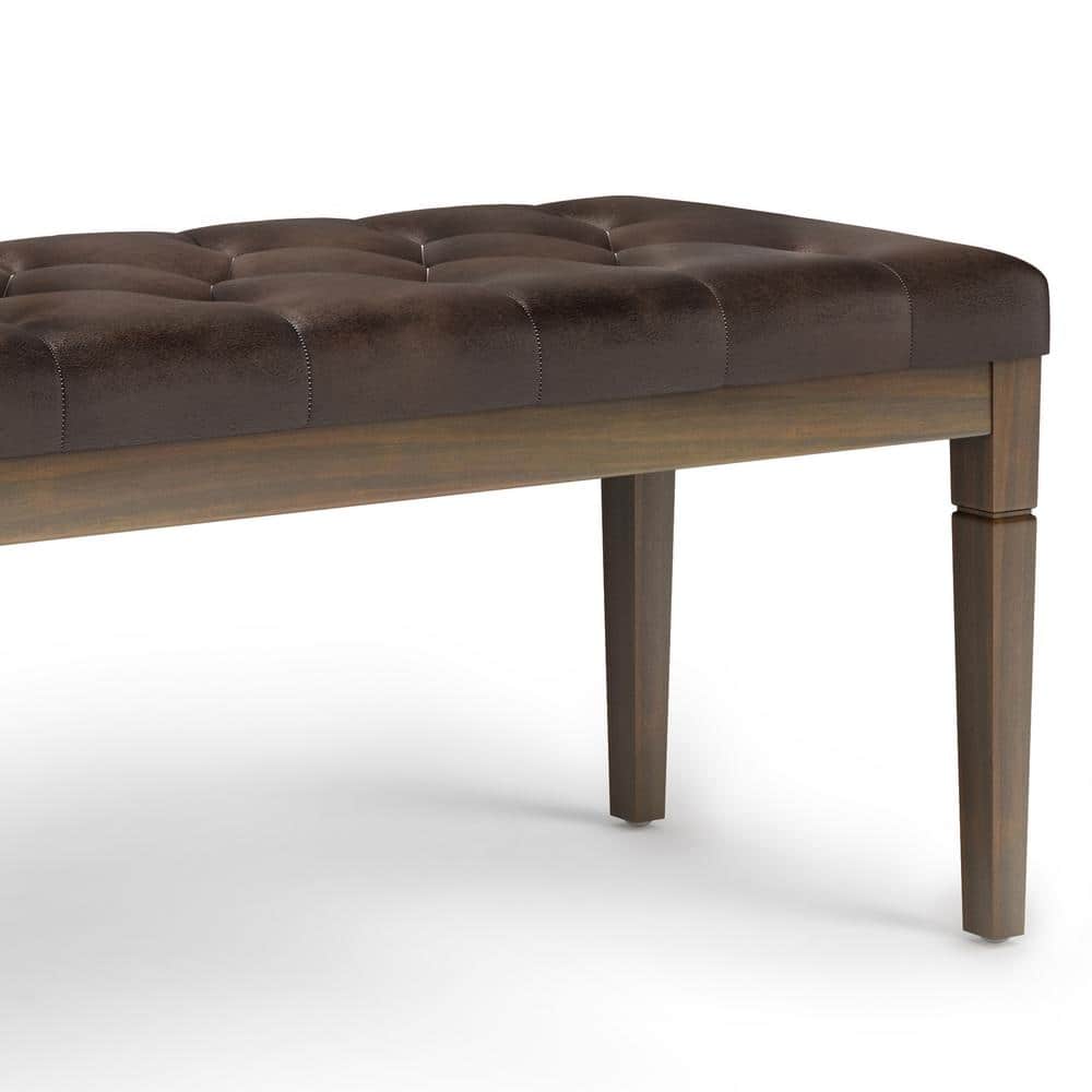 Distressed Brown Faux Leather Tufted Ottoman Bench