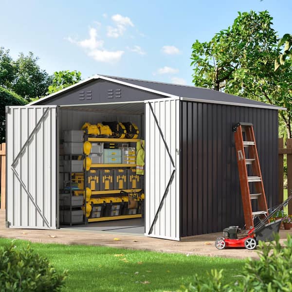 NETAJE 7.4 ft. W x 7.4 ft. D Black Metal Storage Shed with Plastic