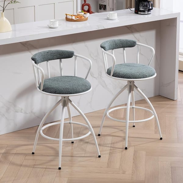 Blue Swivel Bar Stools Set of 2 Counter Height Bar Stools with Back Fabric Cushioned Seat Bar Chairs with Metal Frame