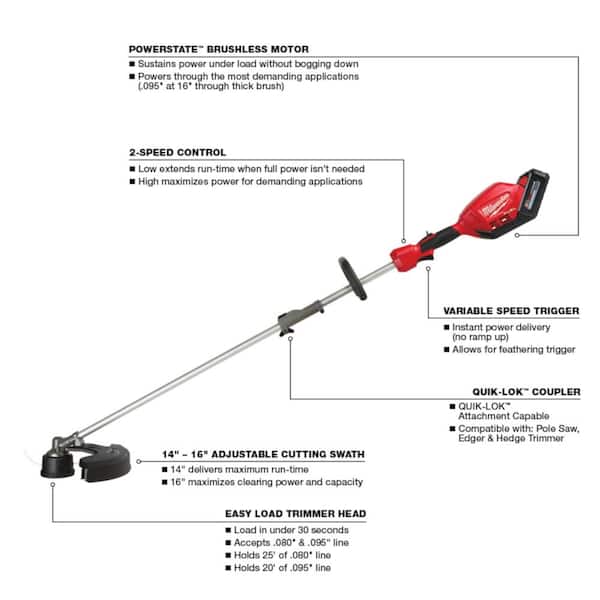 Milwaukee M18 FUEL 18-Volt Lithium-Ion Brushless Cordless String Trimmer with Quik-Lok Attachment Capability, 250 ft. Trimmer Line