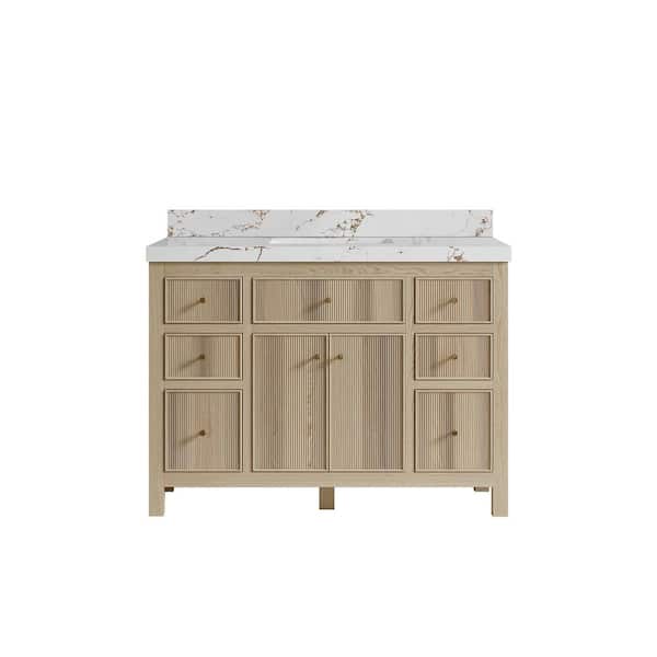 Willow Collections Sonoma Oak 48 in. W x 22 in. D x 36 in. H Single Sink Bath Vanity in White Oak with 2 in. Viola Brown Qt. Top