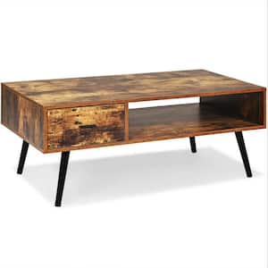 43 in. Brown Rectangle Wood Coffee Table with 1-Drawer and Shelf