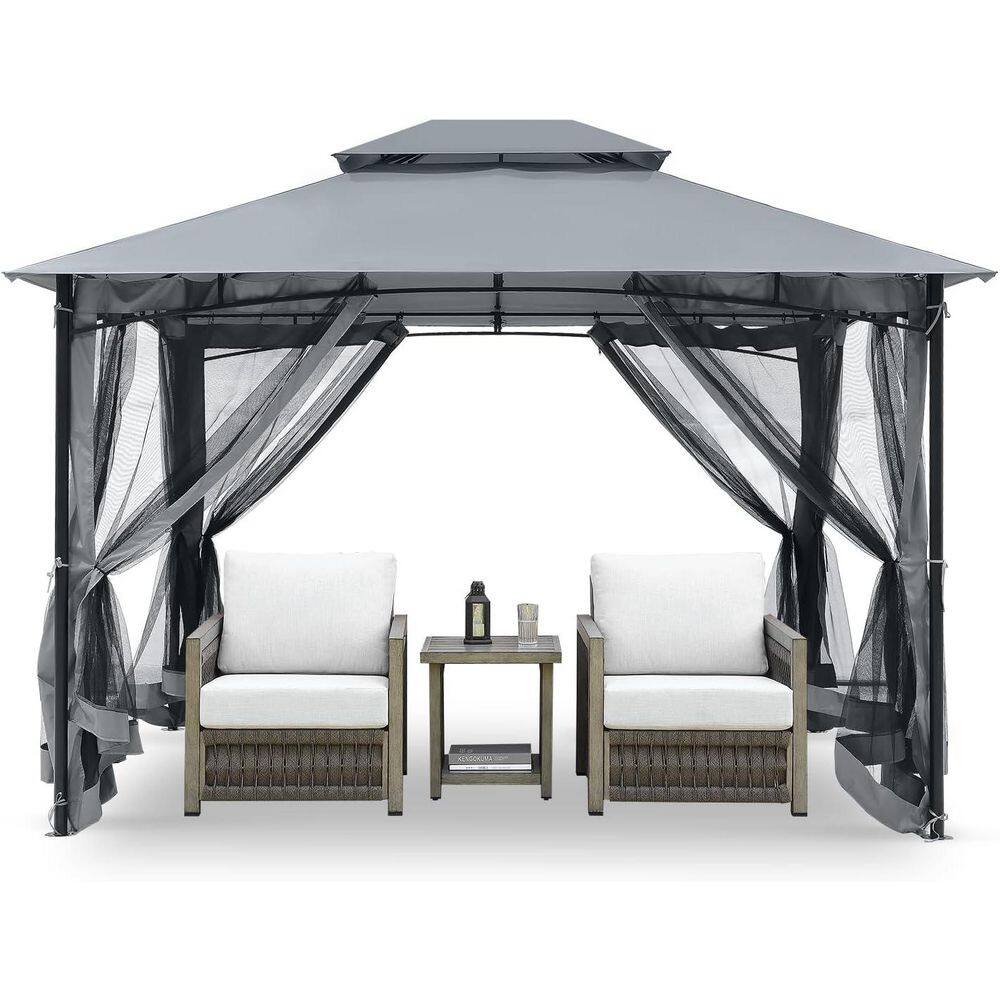 Gray 10 ft. x 12 ft. Steel Frame Outdoor Patio Gazebo Party Tent Event Canopy with Double Roofs and Mosquito Netting price history on PriceWatchPro