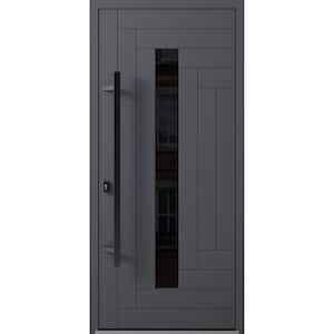 0130 36 in. x 80 in. Right-hand/Inswing Tinted Glass Grey Steel Prehung Front Door with Hardware