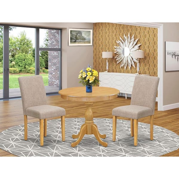 HOME IMPORTS EMPORIUM 3-Piece Natural Oak Finish Solid Wood Top-Dining Room Set with High Back-Seats 4