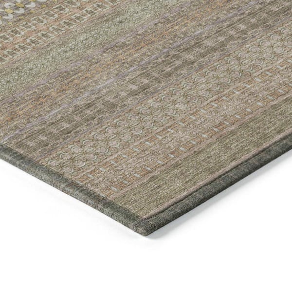 Khaki 8 ft. Round Woven Striped Polyester Round Indoor/Outdoor Area Rug