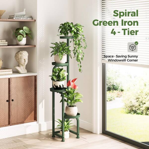46 in Tall 4 Tier Corner Plant Stand, Metal Indoor Outdoor Plant