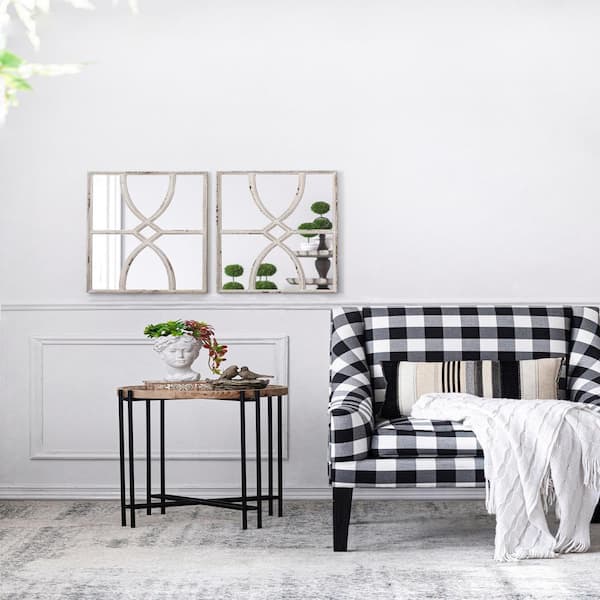 Unbranded Modern 16 in. W. x 23.5 in. H Rectangular Wood Distressed White Framed Wall Mirror, Home Decor for Living Room, Set of 2