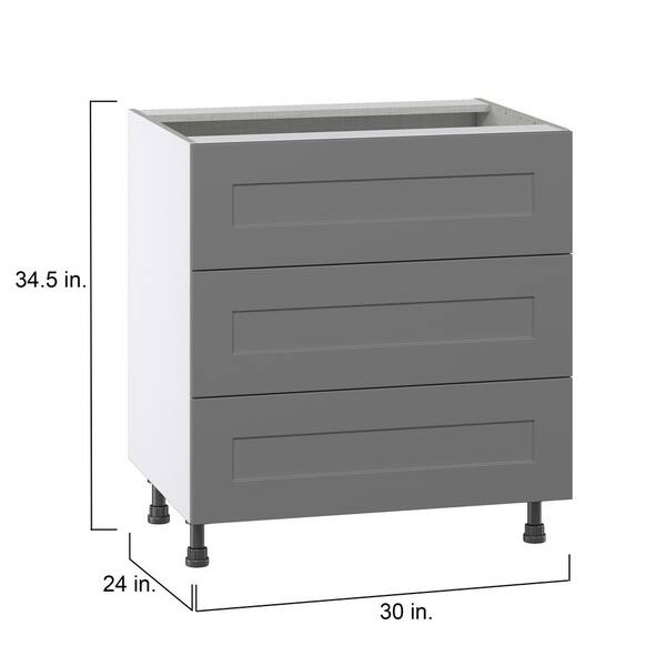 J COLLECTION Bristol Painted Slate Gray Shaker Assembled Base Kitchen Cabinet with 3 Draws (30 in. W x 34.5 in. H x 24 in. D)
