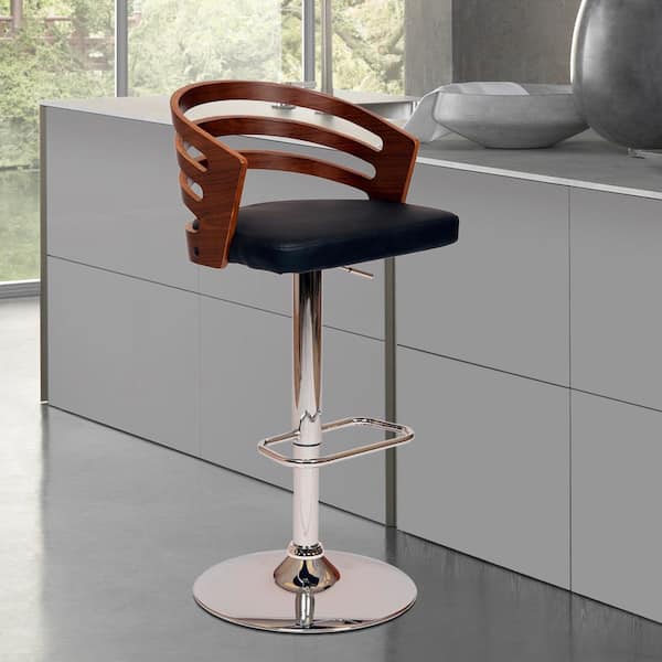 Adele 25-32 in. Black/Chrome Low Back Metal Adjustable Height Swivel Bar Stool with Faux Leather Seat