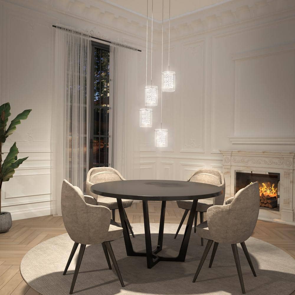 Crystal Cube 4-Light Chrome LED Pendant with Clear Glass Shades