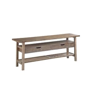 Sonoma 62 in. Barnwood Wire Brush Wood TV Stand with 2-Drawer Fits TVs Up to 55 in. with Shelves
