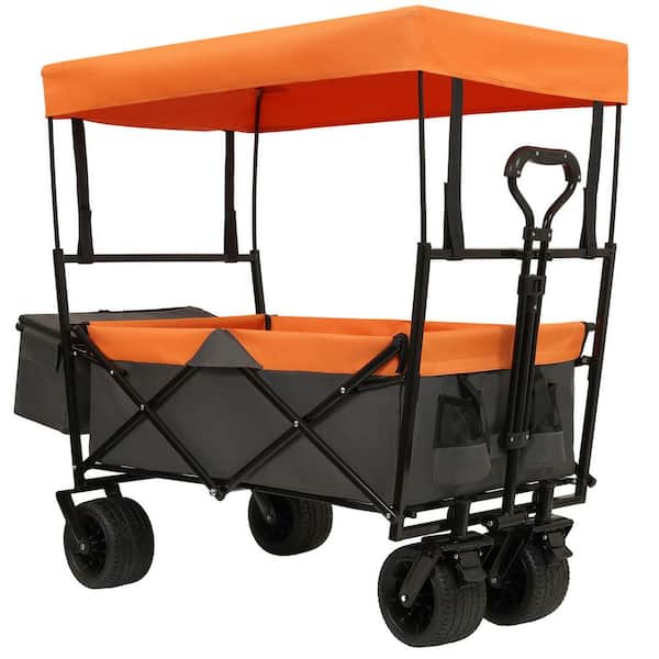 23 cu. ft. Steel Garden Cart, 480 lbs. Collapsible Wagon with Canopy and Mosquito Net for Camping, Shopping in Orange