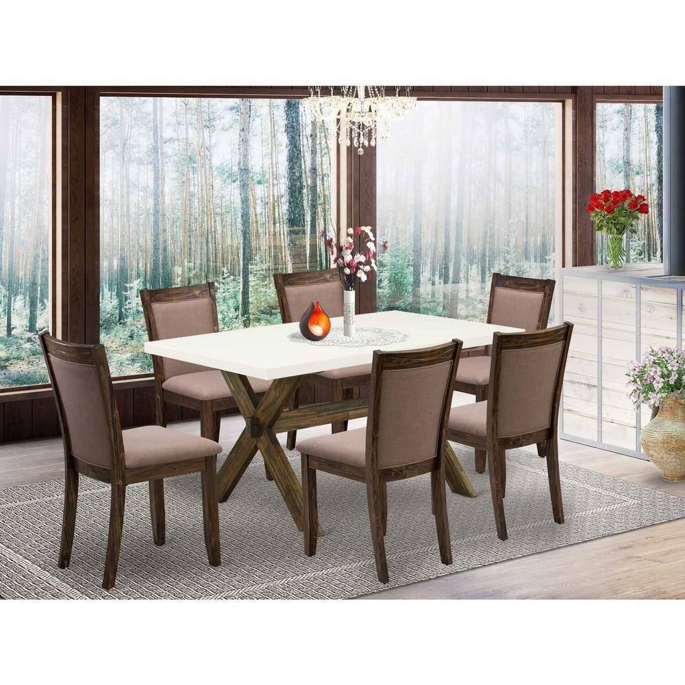 7-Piece Distressed Jacobean Finish Solid Wood Top Dining Table with 6 Parson-Chairs with Lattice Back price history on PriceWatchPro