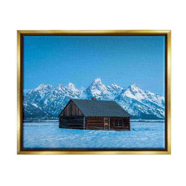 Stupell Industries Log Cabin Mountain View by Jared Kreiss 1 Piece Floater Frame Graphic Print Nature Poster Art Print 21 in. x 17 in.