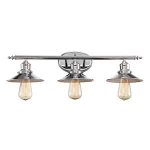 Griswald 25 in. 3-Light Polished Chrome Bathroom Vanity Light Fixture with Metal Shades
