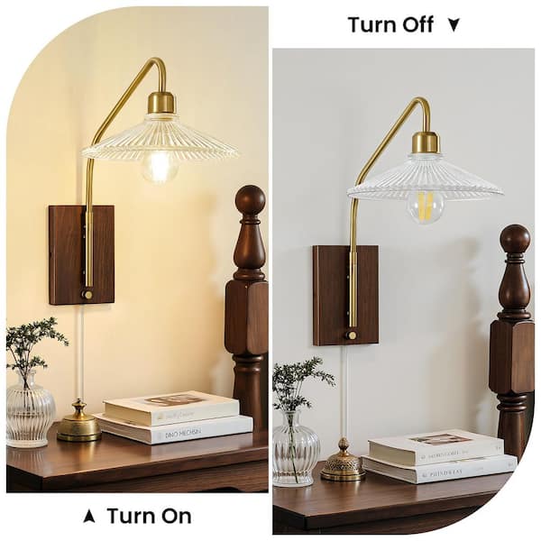 KAISITE 1-Light Gold Mid Century Swing Arm Wall Lamp Light with