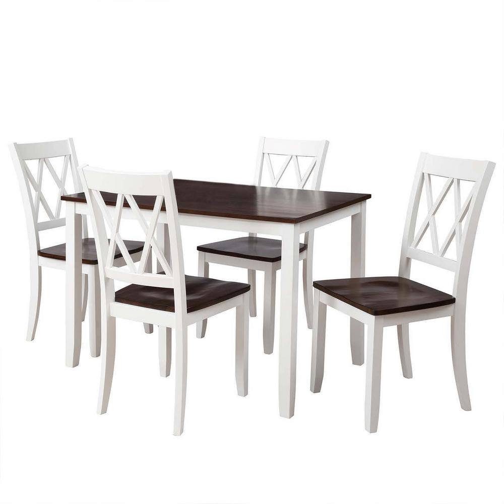 SIMPLE LIFE 5 Piece White Cherry Wood Top Kitchen Table Set With 4 Chairs A