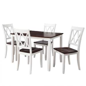 SIMPLE LIFE 5 Piece White Cherry Wood Top Kitchen Table Set With 4 Chairs And 1 Table