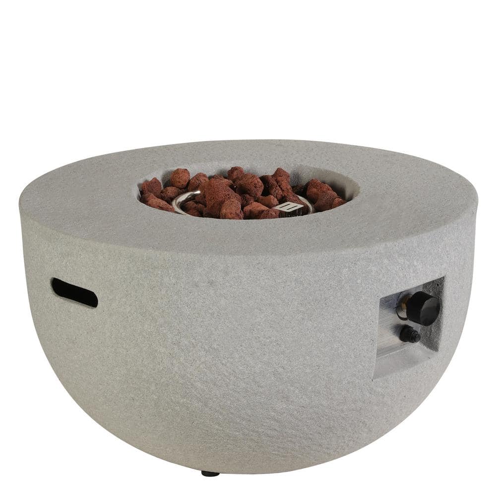 SUMOLULIFE 30 inch Round Propane Fire pits Gray with Lava Rocks ...