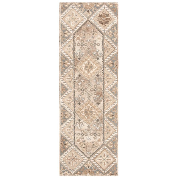 Wyndham 2 ft. x 7 ft. Ivory/Gray Geometric Oriental Runner Rug