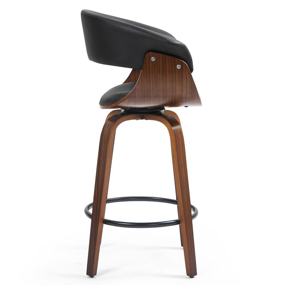 Beale Black Faux Leather Counter Stool with Walnut Wood Legs