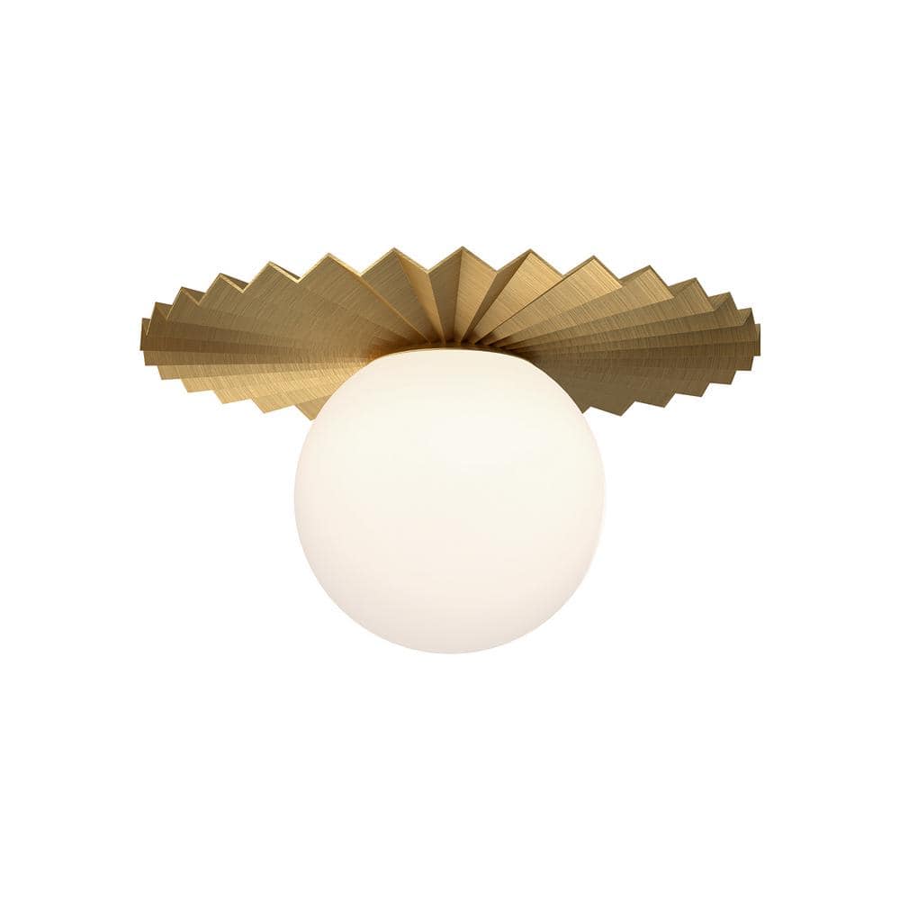 Plume 12 in. 1 Light 60-Watt Brushed Gold/Opal Matte Glass Flush Mount price history on PriceWatchPro