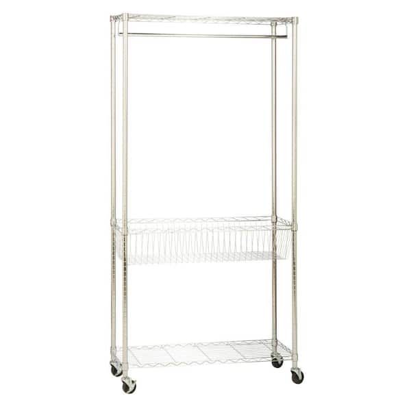 Honey-Can-Do Rolling Laundry Clothes Rack with Shelves, Chrome