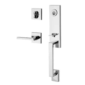 Reserve Seattle Single Cylinder Polished Chrome Door Handleset w/ Square RH Door Handle & Contemporary Square Rose