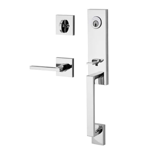 Baldwin Reserve Seattle Single Cylinder Polished Chrome Door Handleset w/ Square RH Door Handle & Contemporary Square Rose