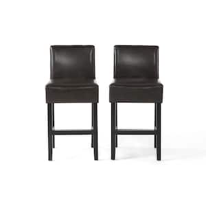 Lopez 26 in. Brown Leather Counter Stool (Set of 2)