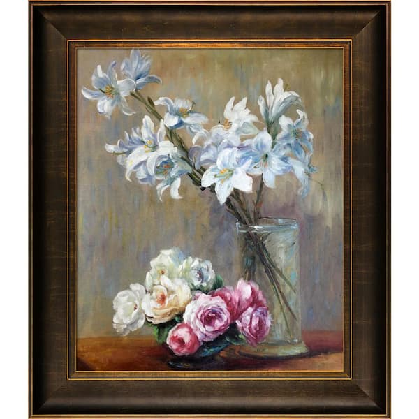 LA PASTICHE Roses and Lilies by Henri Fantin-Latour Veine D'Or Bronze Framed Abstract Oil Painting Art Print 26.5 in. x 30.5 in.