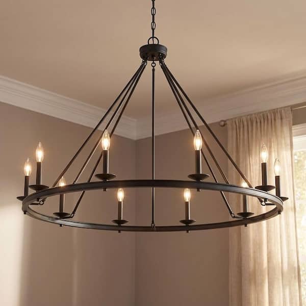 45 in. W x 32 in. H 10-Light Matte Black Metal Chandelier with No Bulbs Included
