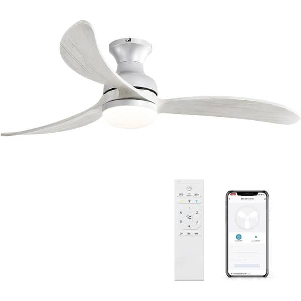FIRHOT 52 in. LED Indoor Silver Smart Ceiling Fan with Amperemeter Control and 3-Colors Adjustable