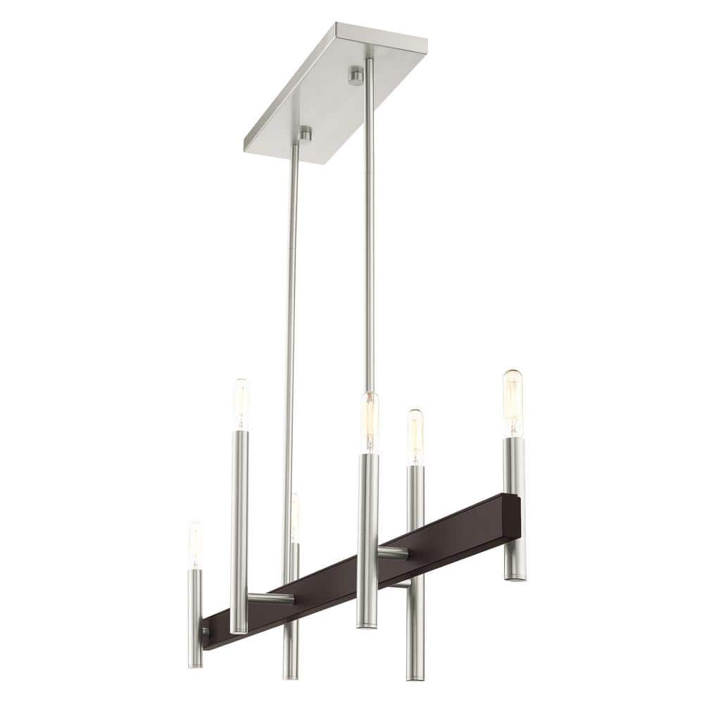 Elegant 6-Light Brushed Nickel & Crystal Chandelier with Bronze Accents