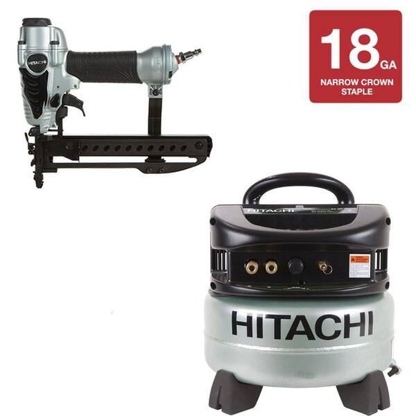 Hitachi 1/4 in. Crown Stapler and 6 gal. Compressor Kit (2- Piece)
