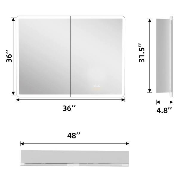 HBEZON Artemis 48 in. W x 36 in. H Medium Rectangular Aluminum Rounded Edge Dimmable Medicine Cabinet with Mirror