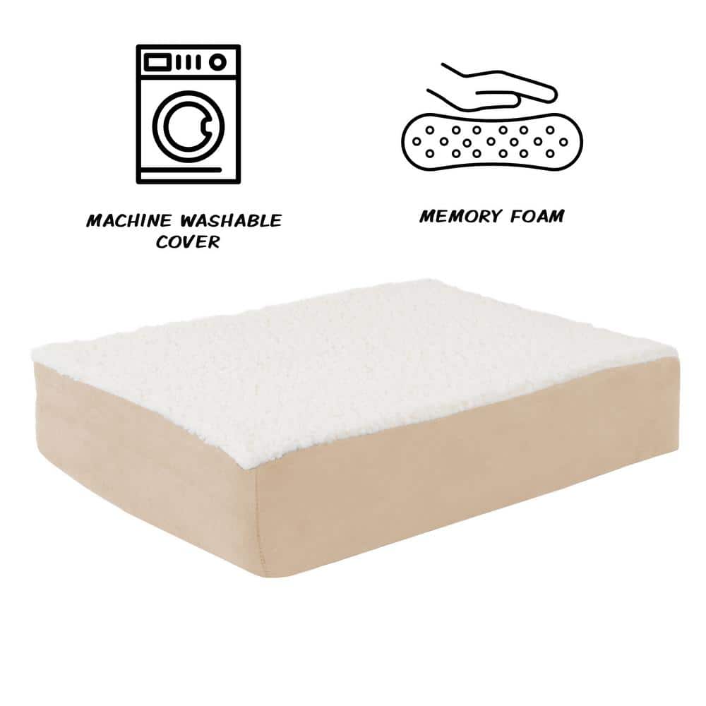 Small Tan Orthopedic Sherpa Memory Foam Pet Bed
