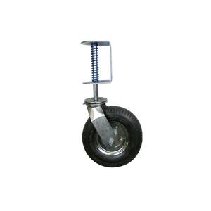 8 in. Black Rubber and Steel Pneumatic Swivel Gate Caster with Spring-Loaded Bracket and 200 lbs. Load Rating