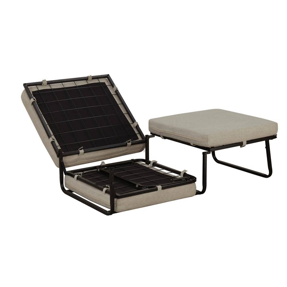 Soft Beige Fabric Folding Bed Ottoman with Metal Frame
