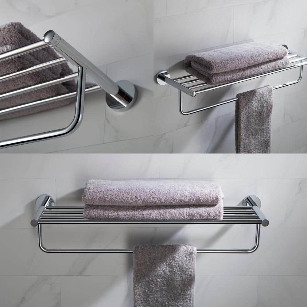 Elie Chrome Wall-Mounted Accent Shelf with Towel Bar