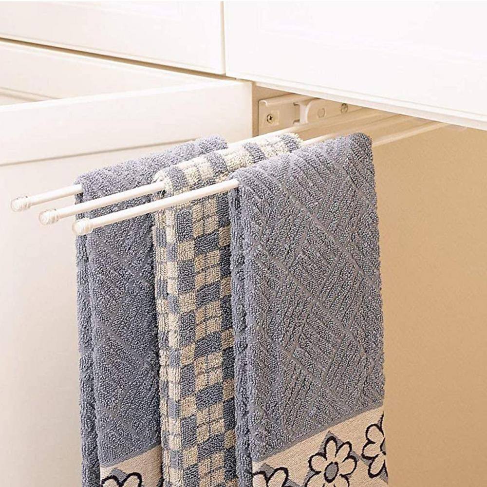 Chrome Wall Mounted 3-Prong Pullout Towel Bar