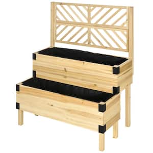 Natural 2-Tier Wooden Raised Garden Bed with Trellis, Elevated Planter Box with Legs and Metal Corners