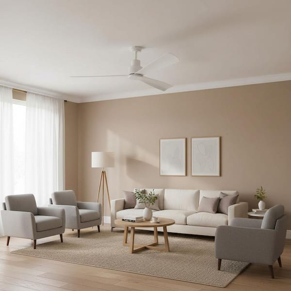 Simple 44 in. Indoor/Outdoor Flat White Ceiling Fan with Remote Control