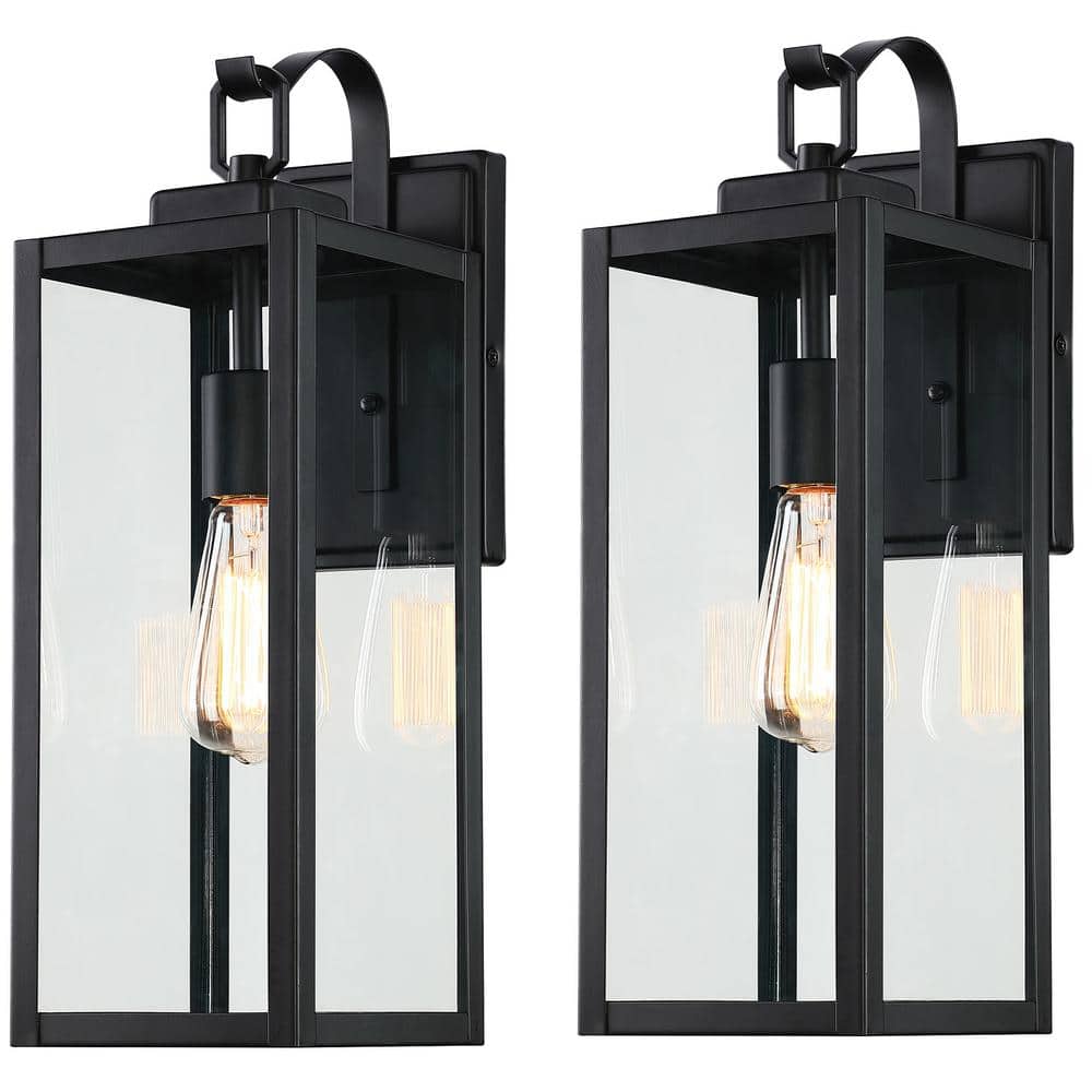 17 in. 1-Light Matte Black Hardwired Outdoor Wall Lantern Modern Sconce wit