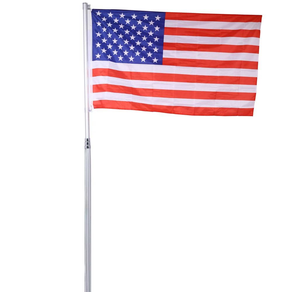25 ft. H Aluminum Flagpole with 3 ft. x 5 ft. U.S. Flag for Outside House, 