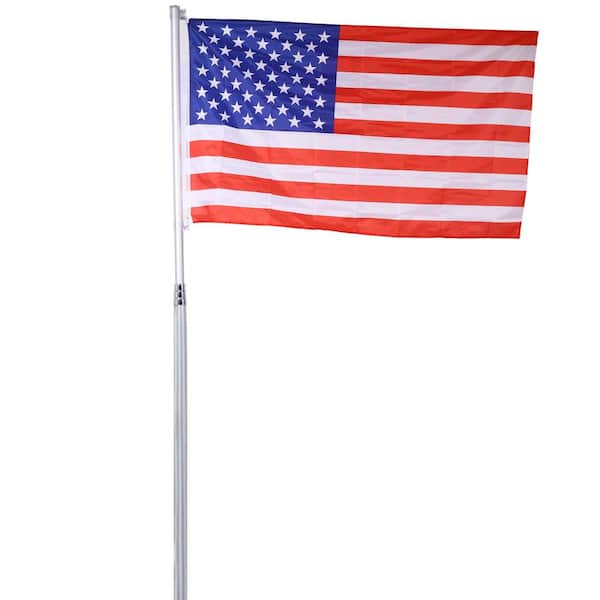 25 ft. H Aluminum Flagpole with 3 ft. x 5 ft. U.S. Flag for Outside House, Outdoor Inground Flag Poles with Topper Balls