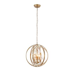 4-Light Cone Crystal Gold Chandelier With Crystal