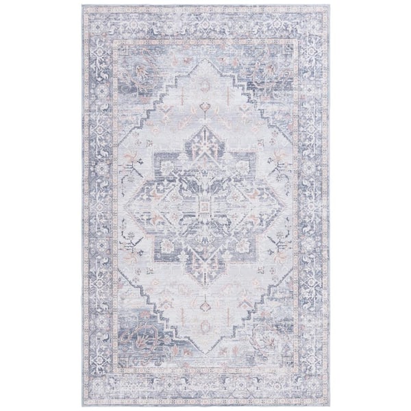 SAFAVIEH Arizona Gray/Light Gray 5 ft. x 8 ft. Distressed Border Ornate Machine Washable Area Rug