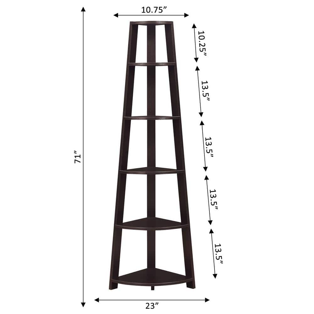 Espresso Wood 6-Tier Corner Shelving Unit for Modern Spaces